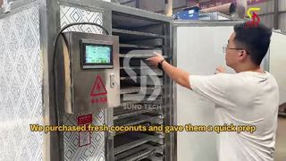 Drying coconuts in a drying oven